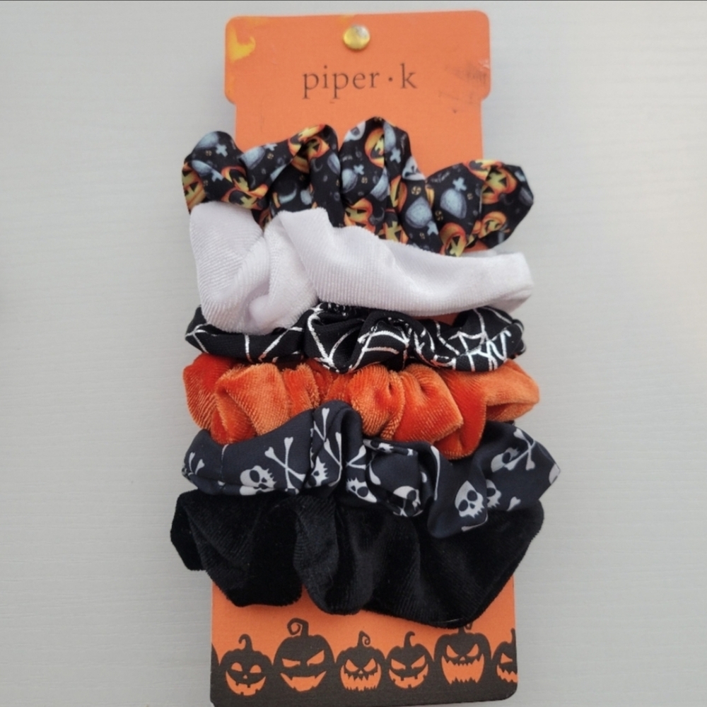 Piper K Halloween Hair Scrunchie Set - Black, Orange, White